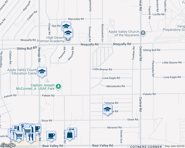 map of restaurants, bars, coffee shops, grocery stores, and more near 12663 Quinnault Road in Apple Valley