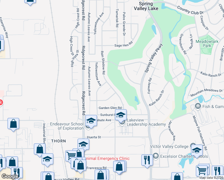 map of restaurants, bars, coffee shops, grocery stores, and more near 12698 Rain Shadow Road in Victorville