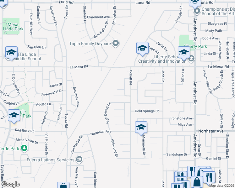 map of restaurants, bars, coffee shops, grocery stores, and more near 13218 Blue Mesa Court in Victorville