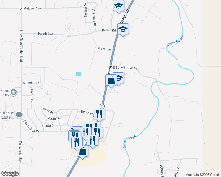 map of restaurants, bars, coffee shops, grocery stores, and more near 1967 South Main Street in Snowflake