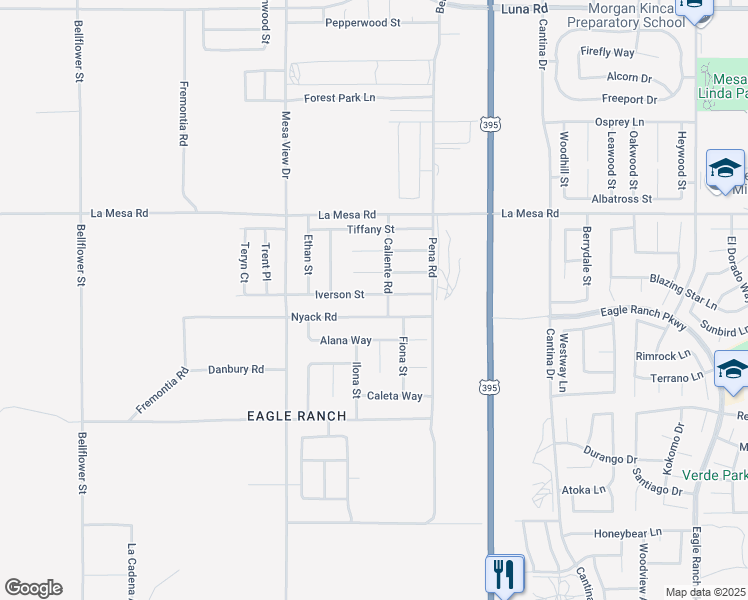 map of restaurants, bars, coffee shops, grocery stores, and more near 11889 Iverson Street in Victorville