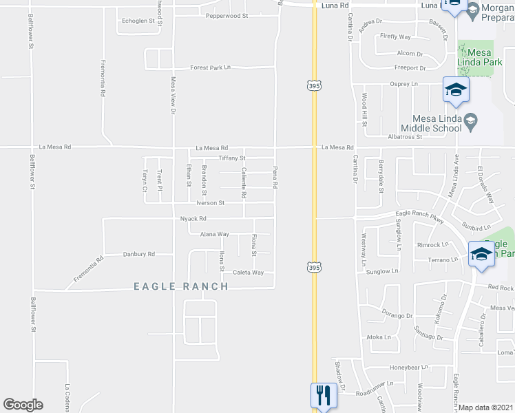 map of restaurants, bars, coffee shops, grocery stores, and more near 11955 Iverson Street in Victorville