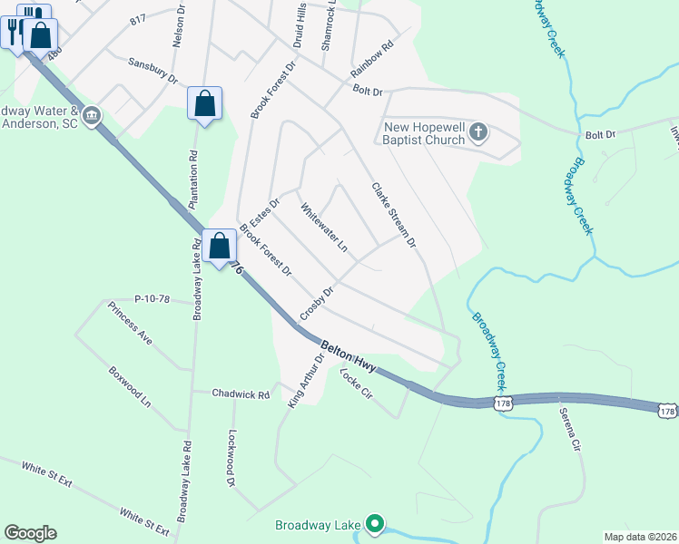 map of restaurants, bars, coffee shops, grocery stores, and more near 323 Ponce DeLeon Drive in Anderson
