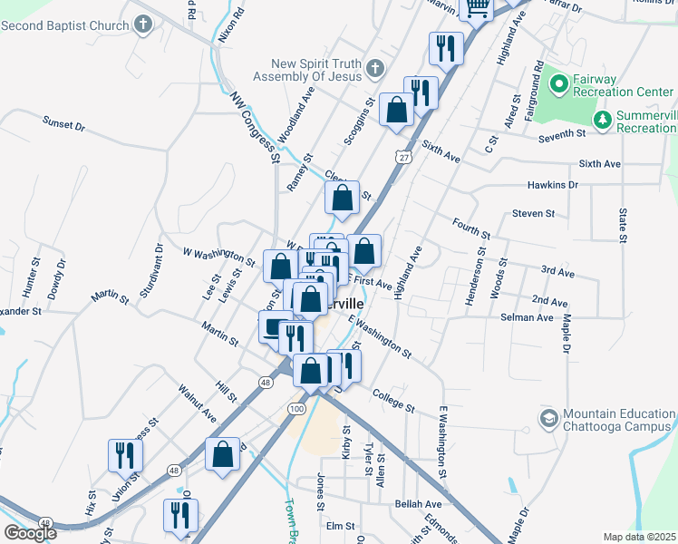map of restaurants, bars, coffee shops, grocery stores, and more near 10159 U.S. 27 in Summerville
