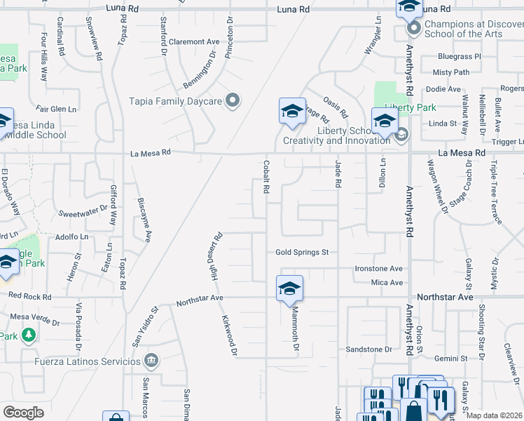 map of restaurants, bars, coffee shops, grocery stores, and more near 12742 Cobalt Road in Victorville
