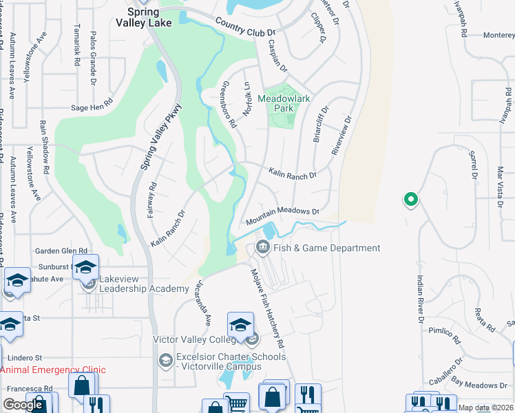 map of restaurants, bars, coffee shops, grocery stores, and more near 12698 Augusta Way in Victorville