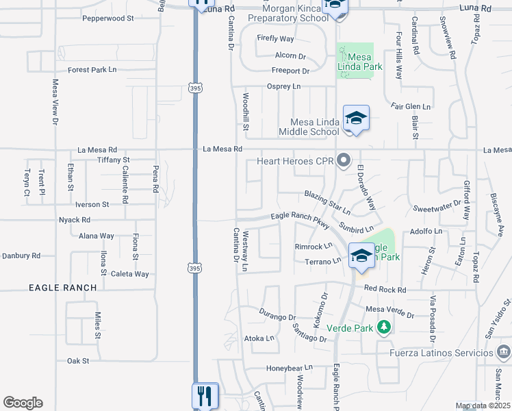 map of restaurants, bars, coffee shops, grocery stores, and more near 12268 Woodhollow Street in Victorville
