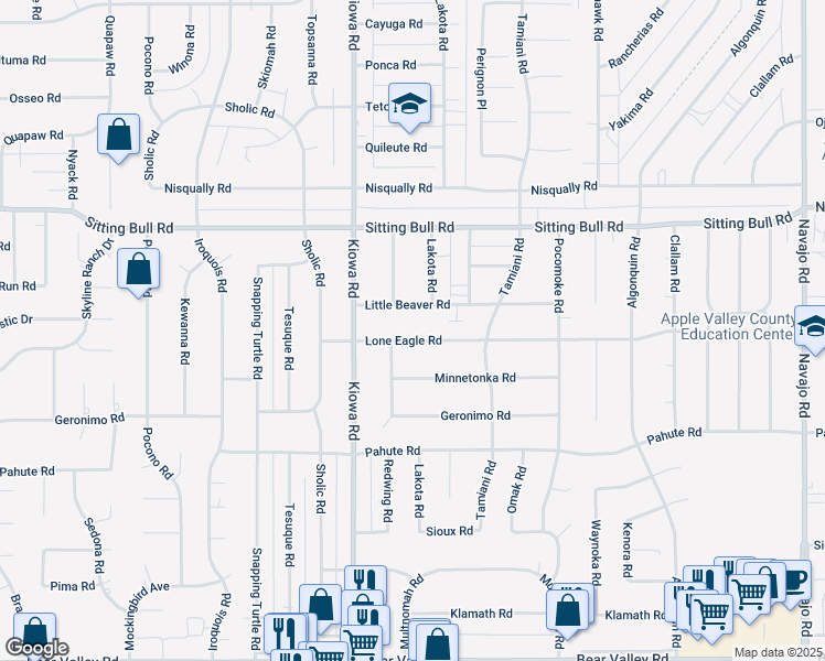 map of restaurants, bars, coffee shops, grocery stores, and more near 21004 Lone Eagle Rd in Apple Valley