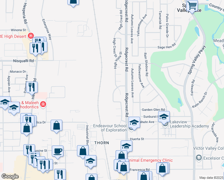 map of restaurants, bars, coffee shops, grocery stores, and more near Park Glen Street in Victorville