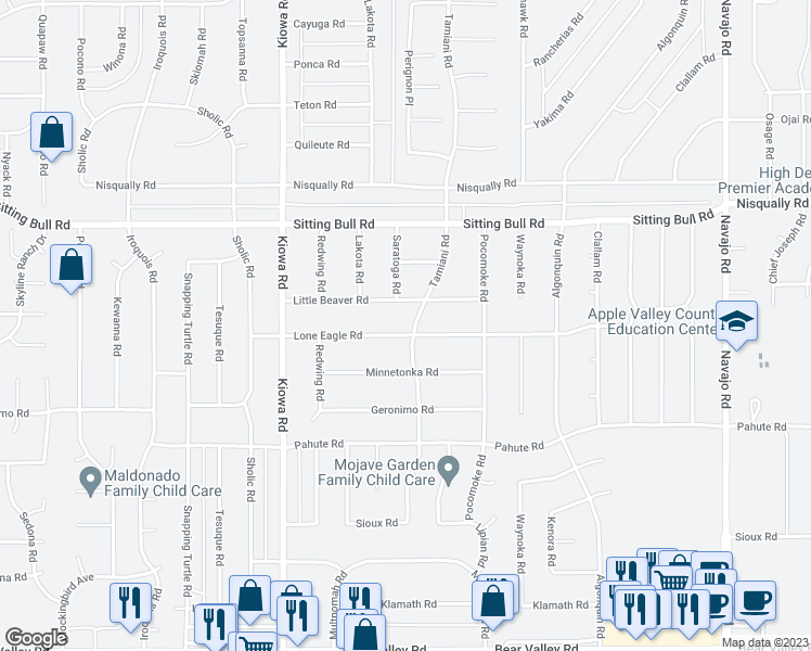 map of restaurants, bars, coffee shops, grocery stores, and more near 21120 :Lone Eagle Road in Apple Valley