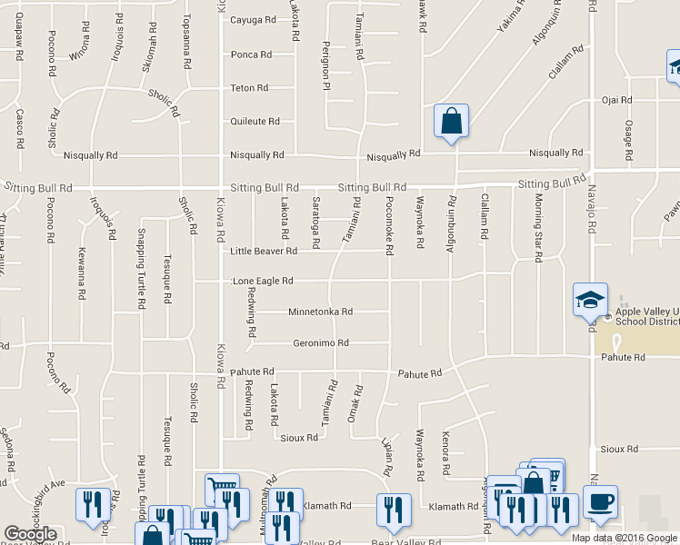 map of restaurants, bars, coffee shops, grocery stores, and more near 21150 Lone Eagle Road in Apple Valley