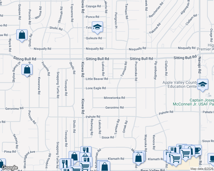 map of restaurants, bars, coffee shops, grocery stores, and more near 21070 Lone Eagle Road in Apple Valley