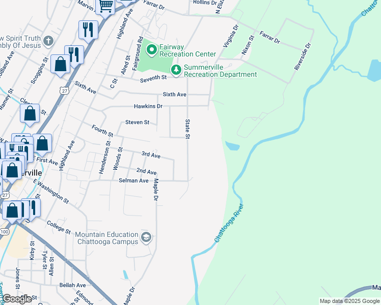 map of restaurants, bars, coffee shops, grocery stores, and more near 363 State Street in Summerville