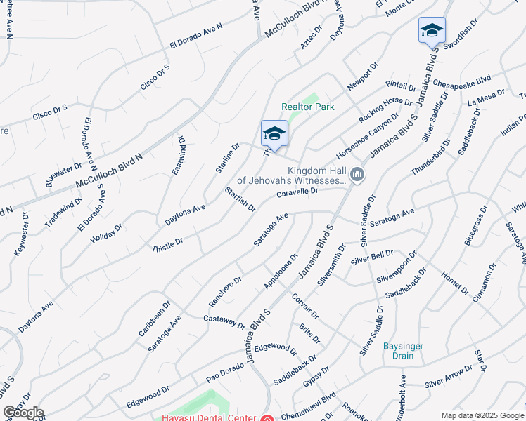 map of restaurants, bars, coffee shops, grocery stores, and more near 3075 Saratoga Avenue in Lake Havasu City