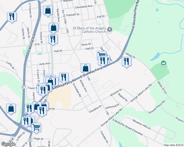 map of restaurants, bars, coffee shops, grocery stores, and more near 306 East Shockley Ferry Road in Anderson