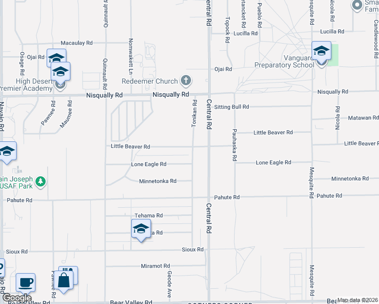 map of restaurants, bars, coffee shops, grocery stores, and more near 12675 Tonikan Road in Apple Valley