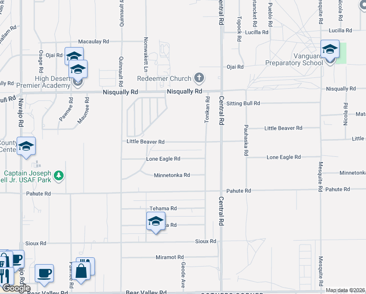 map of restaurants, bars, coffee shops, grocery stores, and more near 22379 Little Beaver Road in Apple Valley
