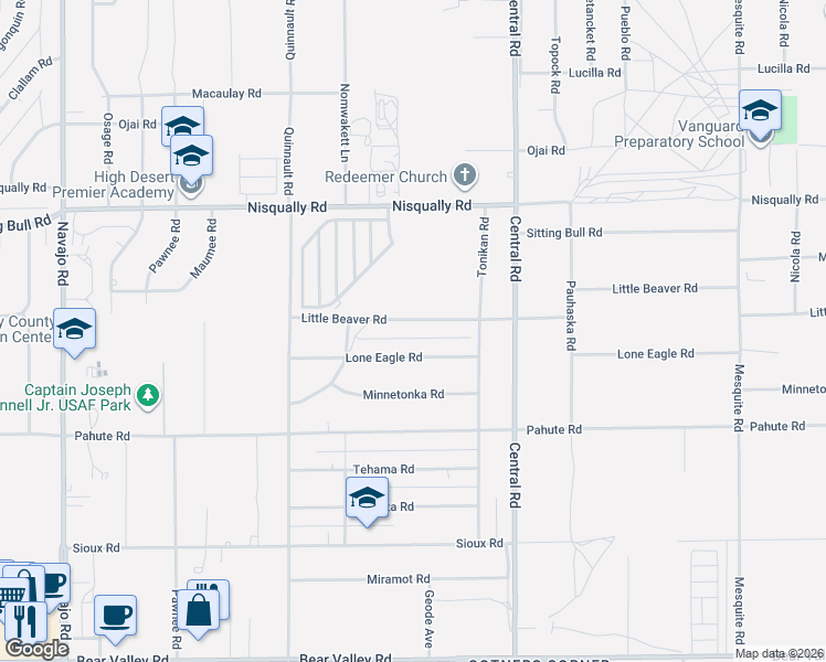 map of restaurants, bars, coffee shops, grocery stores, and more near 22305 Little Beaver Road in Apple Valley