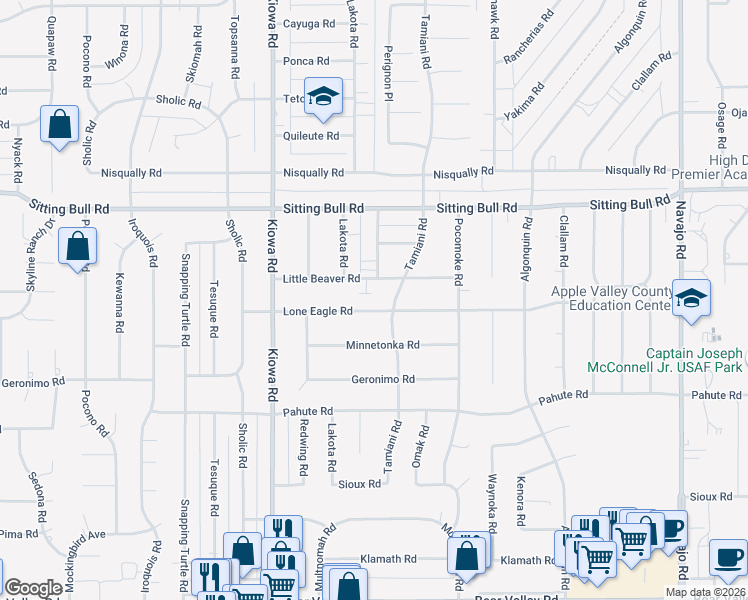 map of restaurants, bars, coffee shops, grocery stores, and more near 21070 Lone Eagle Road in Apple Valley