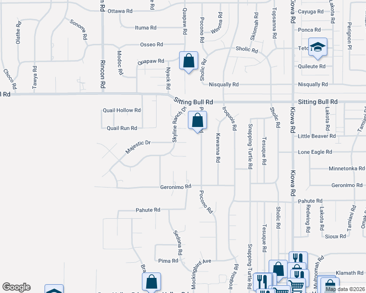 map of restaurants, bars, coffee shops, grocery stores, and more near 20431 Majestic Drive in Apple Valley