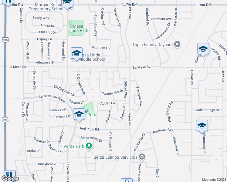 map of restaurants, bars, coffee shops, grocery stores, and more near 12804 Sweetwater Drive in Victorville