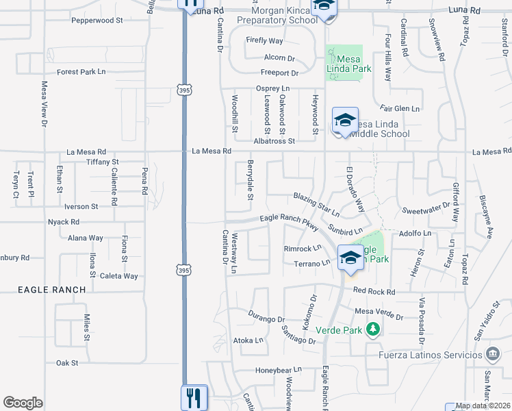 map of restaurants, bars, coffee shops, grocery stores, and more near 12730 Fencerider Way in Victorville