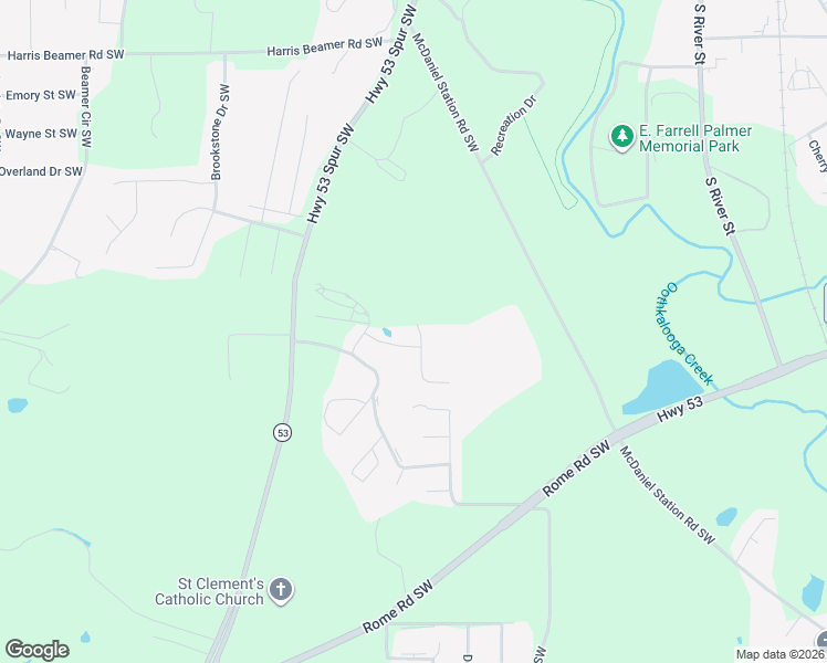 map of restaurants, bars, coffee shops, grocery stores, and more near 110 Briarpatch Lane in Calhoun