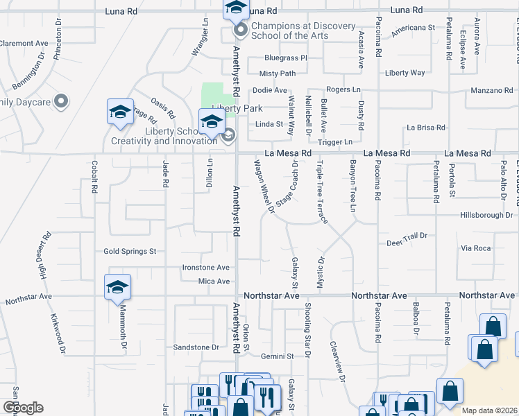 map of restaurants, bars, coffee shops, grocery stores, and more near 12738 Stage Coach Drive in Victorville