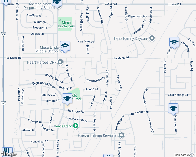 map of restaurants, bars, coffee shops, grocery stores, and more near 12804 Sweetwater Drive in Victorville