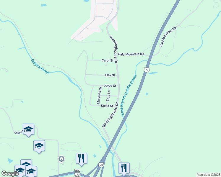 map of restaurants, bars, coffee shops, grocery stores, and more near 121 Joyce Street in Hot Springs