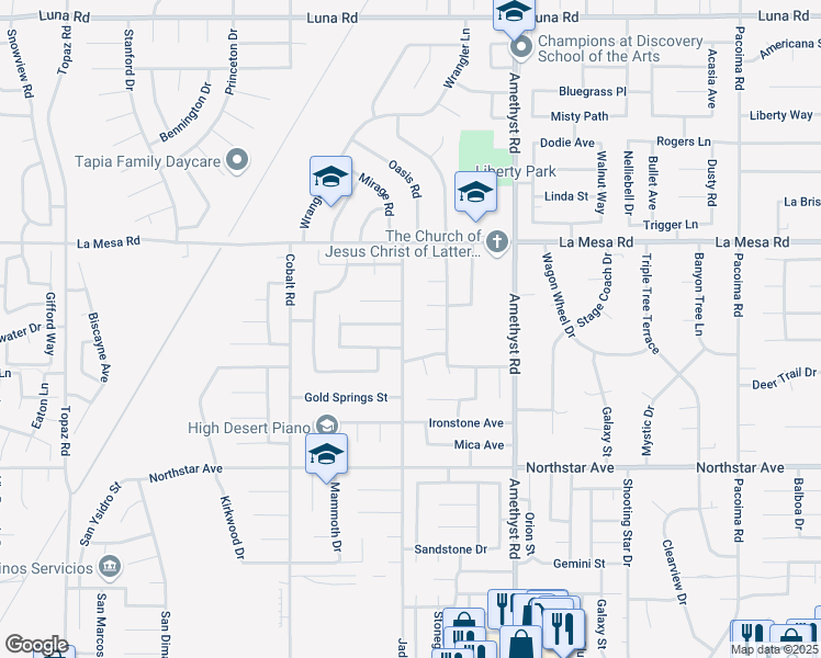 map of restaurants, bars, coffee shops, grocery stores, and more near 12745 Jade Road in Victorville