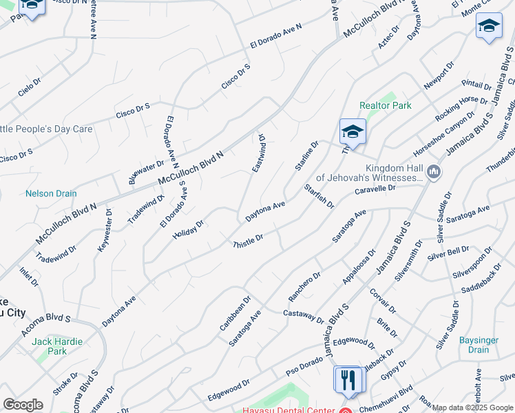 map of restaurants, bars, coffee shops, grocery stores, and more near 91 Sunchaser Lane in Lake Havasu City
