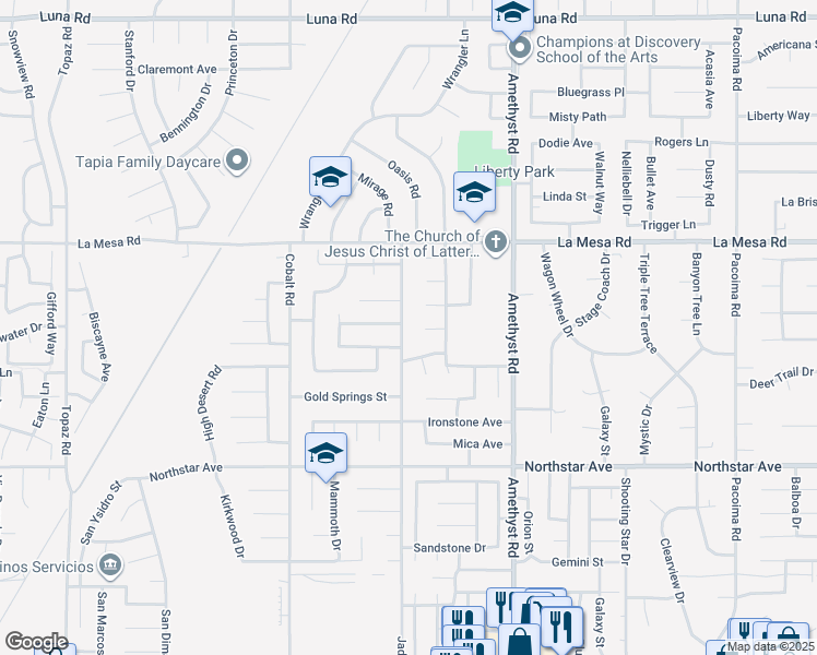 map of restaurants, bars, coffee shops, grocery stores, and more near 12745 Jade Road in Victorville
