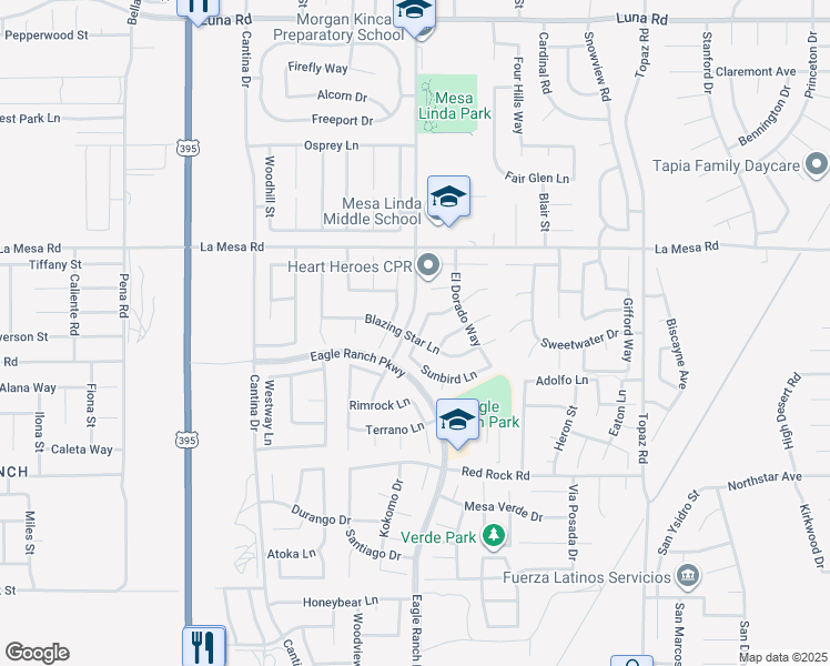 map of restaurants, bars, coffee shops, grocery stores, and more near 12750 Silver Spur Way in Victorville