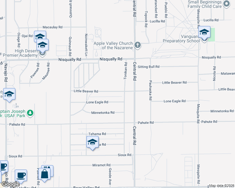 map of restaurants, bars, coffee shops, grocery stores, and more near 22379 Little Beaver Road in Apple Valley