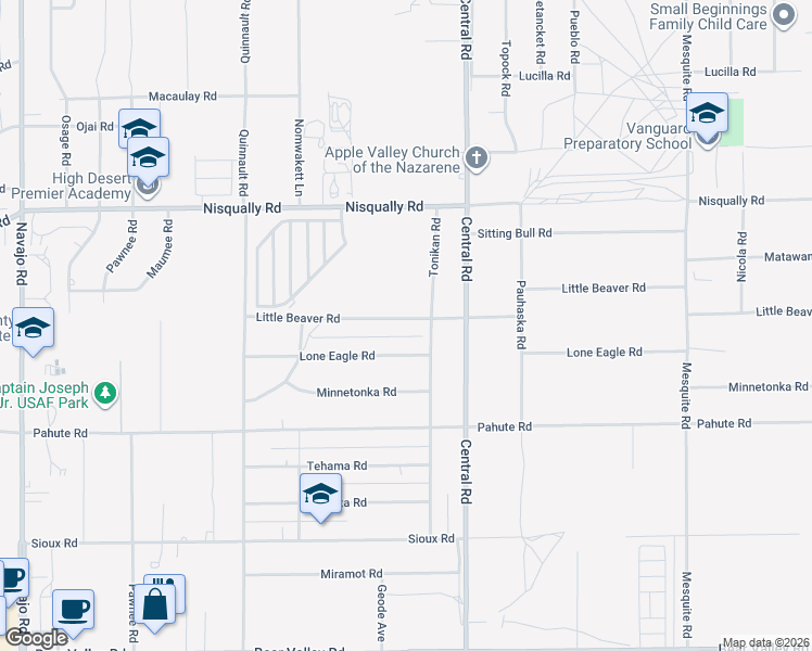 map of restaurants, bars, coffee shops, grocery stores, and more near 22379 Little Beaver Road in Apple Valley