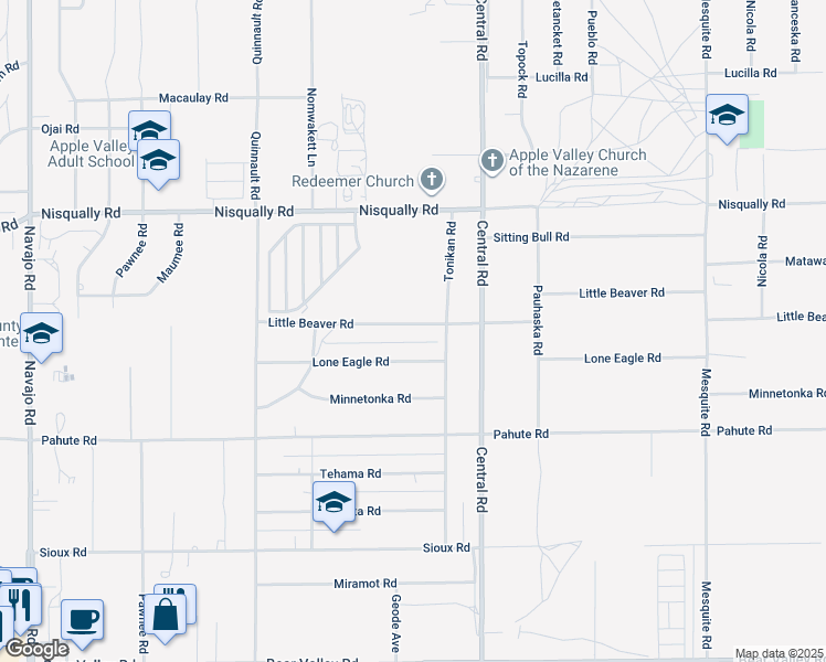 map of restaurants, bars, coffee shops, grocery stores, and more near 22379 Little Beaver Road in Apple Valley