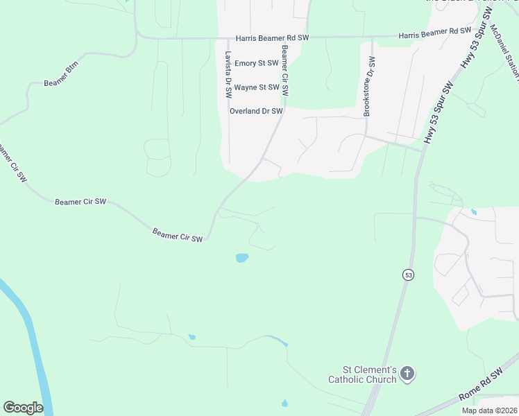 map of restaurants, bars, coffee shops, grocery stores, and more near 416 Beamer Circle Southwest in Calhoun