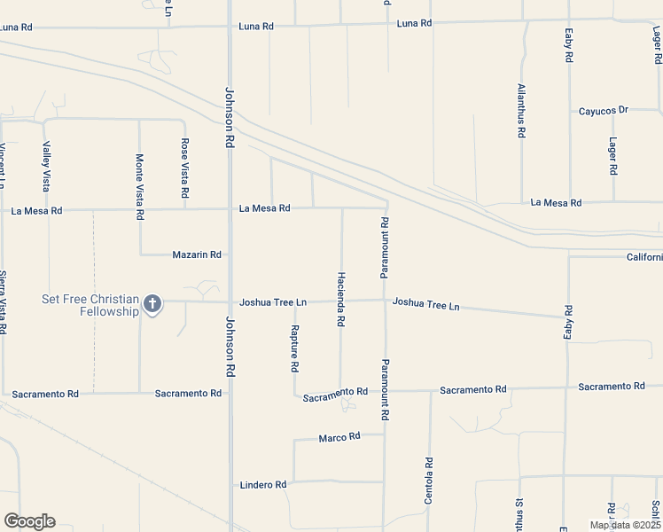 map of restaurants, bars, coffee shops, grocery stores, and more near 12780 Hacienda Road in Phelan