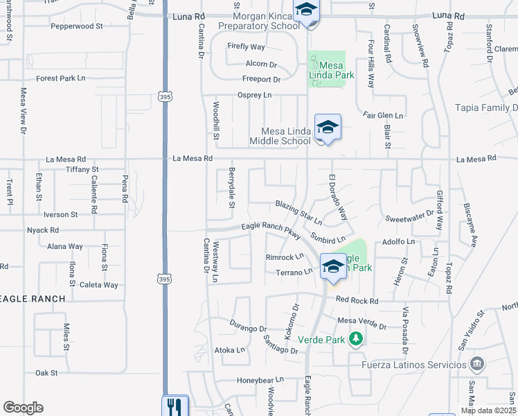 map of restaurants, bars, coffee shops, grocery stores, and more near 12729 Blazing Star Lane in Victorville