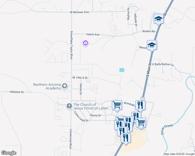 map of restaurants, bars, coffee shops, grocery stores, and more near West 19th Street South in Snowflake