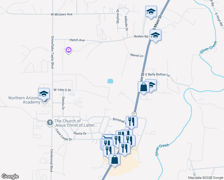 map of restaurants, bars, coffee shops, grocery stores, and more near West 19th Street South in Snowflake