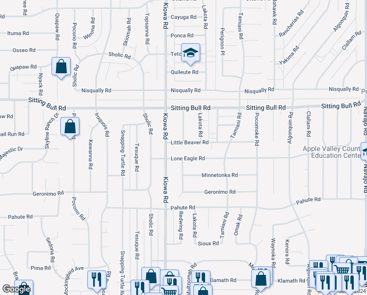 map of restaurants, bars, coffee shops, grocery stores, and more near 21004 Lone Eagle Road in Apple Valley