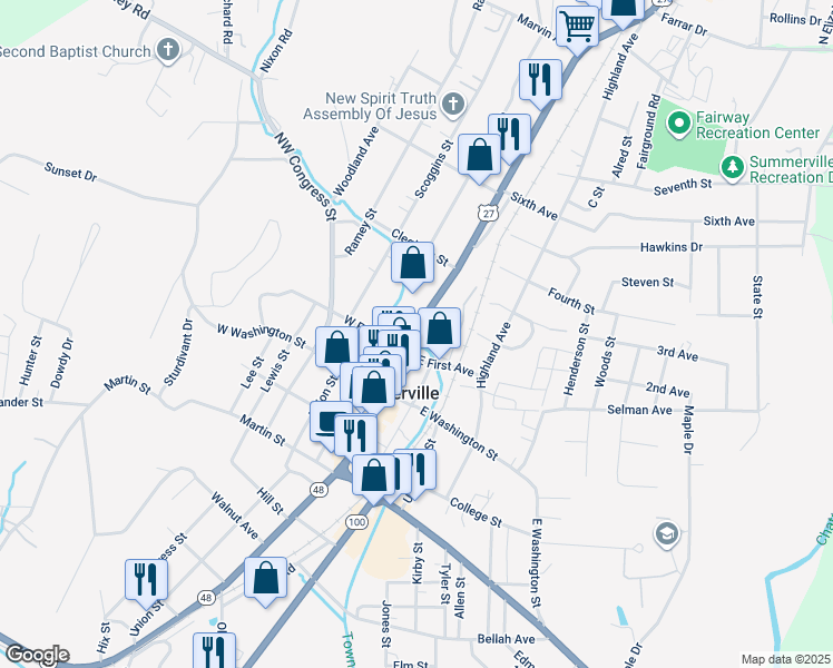 map of restaurants, bars, coffee shops, grocery stores, and more near 10159-10177 US Highway 27 in Summerville