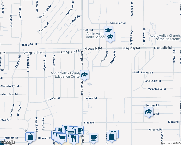 map of restaurants, bars, coffee shops, grocery stores, and more near 12712 Chief Joseph Road in Apple Valley