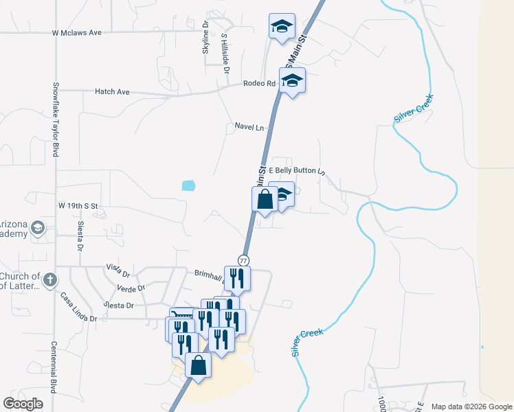 map of restaurants, bars, coffee shops, grocery stores, and more near 1967 S Main St in Snowflake