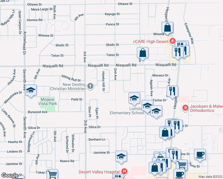 map of restaurants, bars, coffee shops, grocery stores, and more near 12735 Indian Summer Street in Victorville