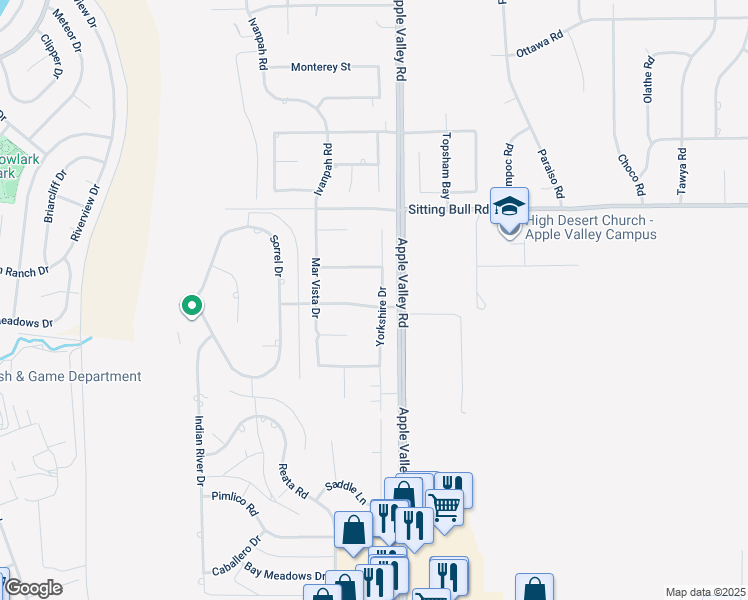 map of restaurants, bars, coffee shops, grocery stores, and more near 12710 Yorkshire Drive in Apple Valley