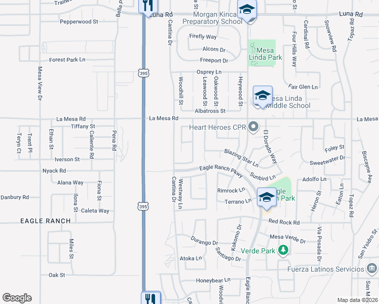 map of restaurants, bars, coffee shops, grocery stores, and more near 12776 Berrydale Street in Victorville