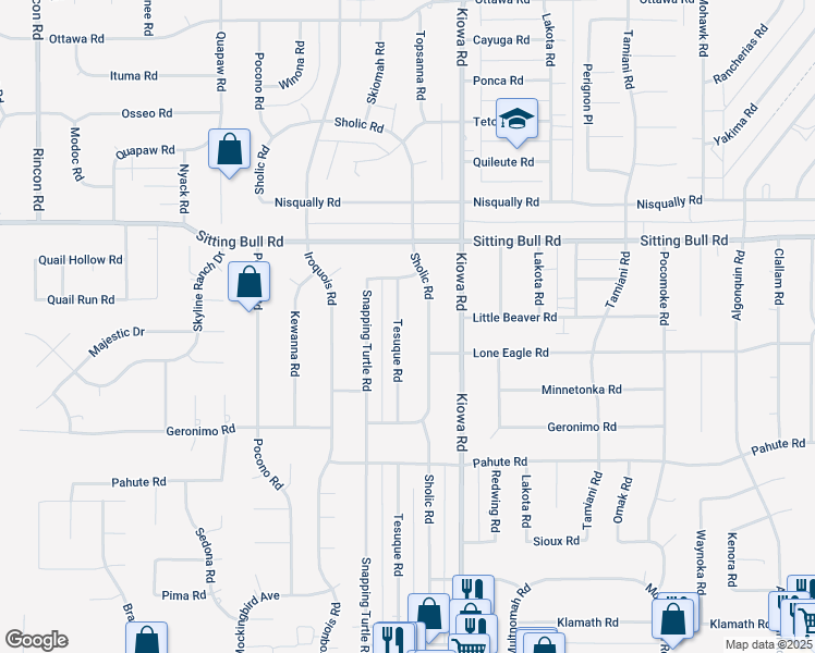 map of restaurants, bars, coffee shops, grocery stores, and more near 12715 Tesuque Road in Apple Valley